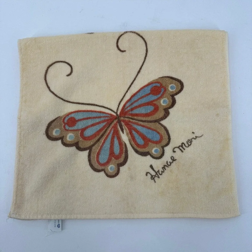 Hanae Mori Martex Vintage 1975 Butterfly Bath Hand Towel Set USA MCM Bathroom